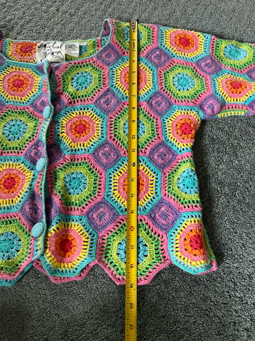 Michael Simon S M Open Crochet Sweater Cardigan Octagon - Picture 6 of 7